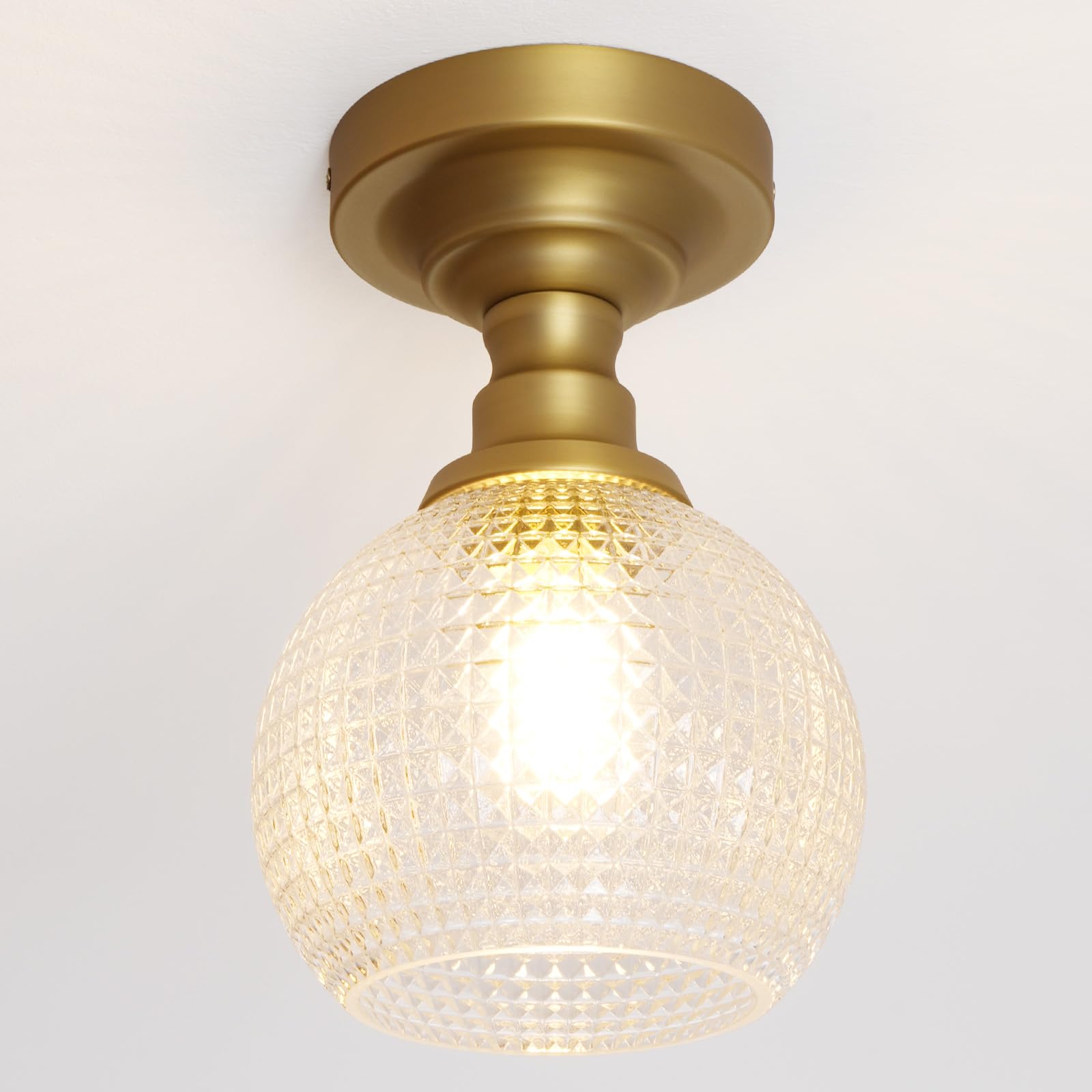SongCiLT Industrial Close to Ceiling Light Fixture with Cornrows Glass Lampshade, Vintage Glass Flush Mount Ceiling Light for Kitchen Dining Room Bedroom Hallway Entryway