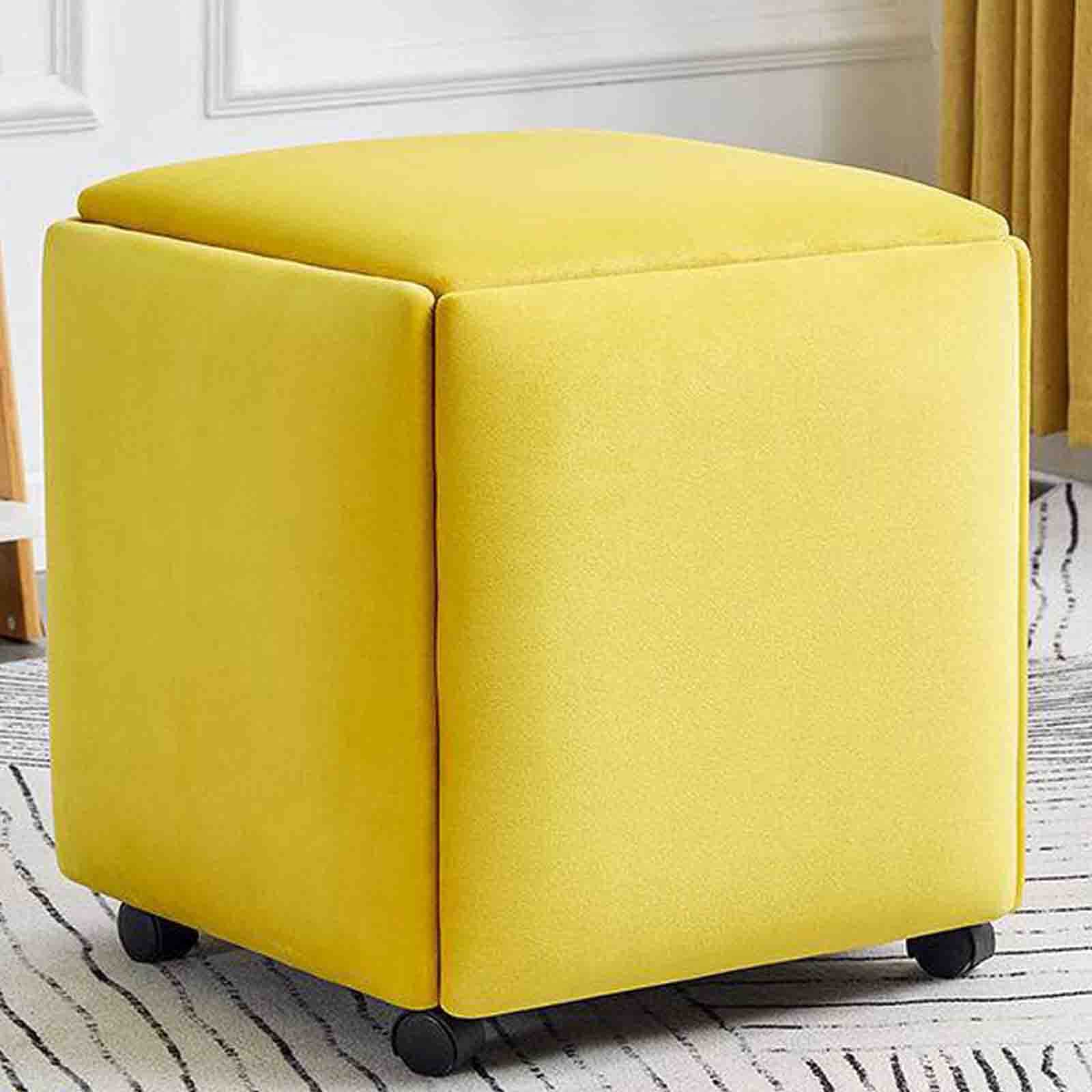 Pouf ottoman cube 5 en 1 jaune tabouret modulaire gain de place flanelle salon