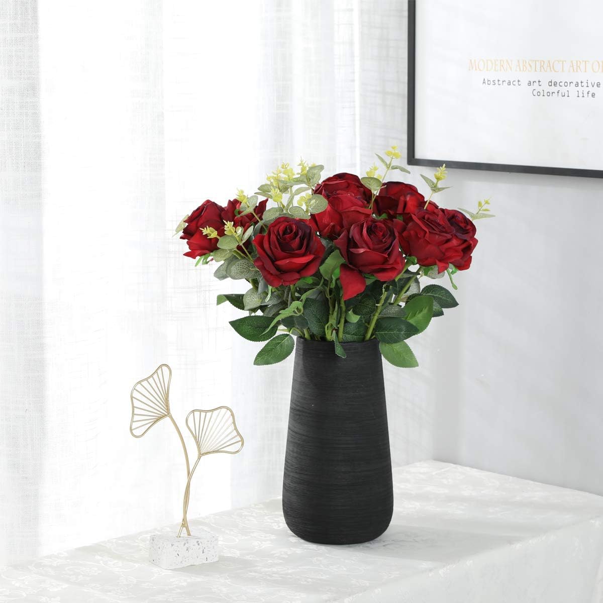 Nubry Artificial Silk Rose Flower Bouquet Lifelike Fake Rose for Wedding Home Party Decoration Event Gift 10pcs (Wine Red) - Image 7