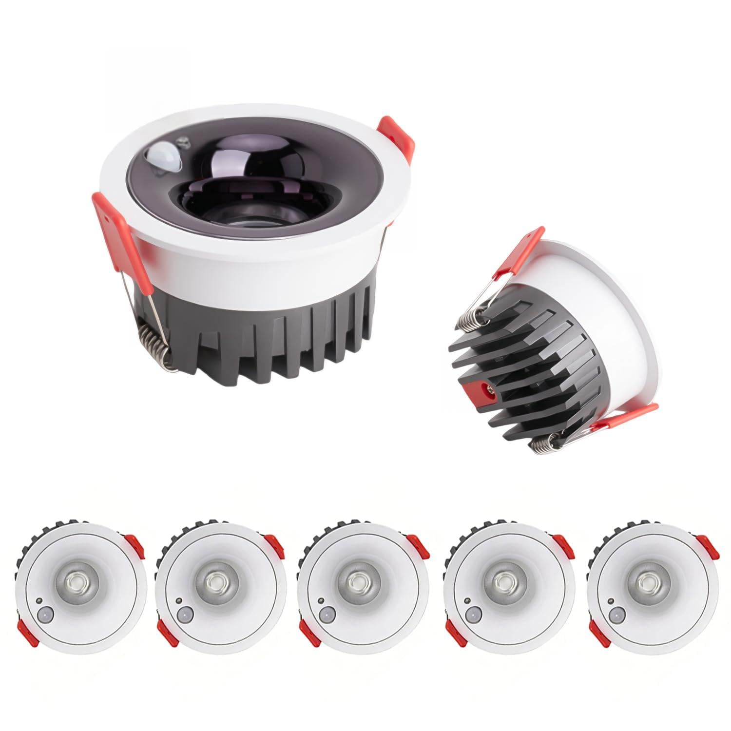 5er Set LED Einbaustrahler, 75mm Lochmaß, 7W Einbaurahmen, 230V LED Spot, Bewegungsmelder Unterputz, 120° Infrarot-Sensor, 3m Reichweite, Für Küche Wohnzimmer, Weiß