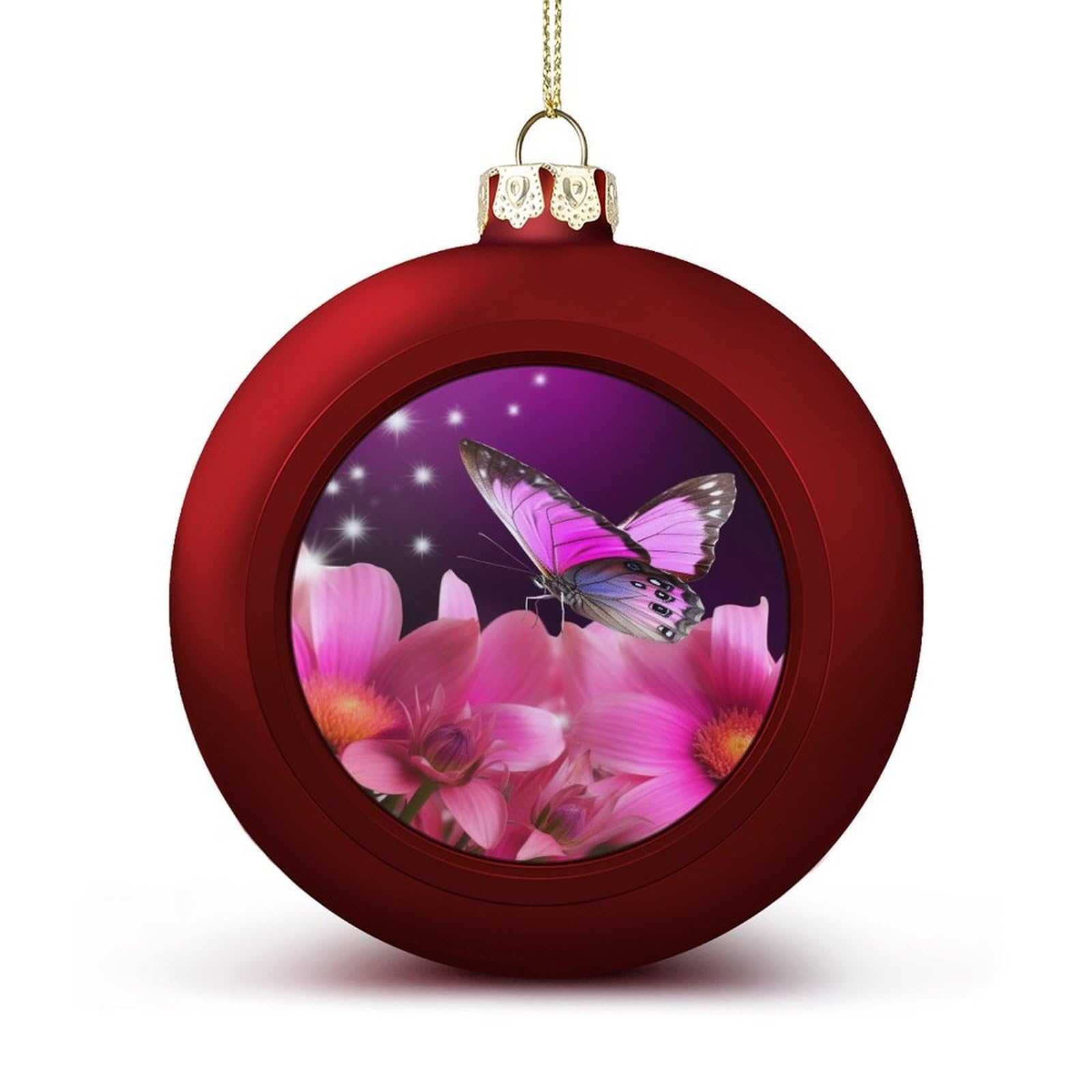 Flower and Butterfly Christmas Balls Ornaments for Xmas Christmas Tree 1.6" Hanging Shatterproof Xmas Balls Hanging Decor Pendants for Holiday Party Outdoor Indoor DIY Craft Supplies