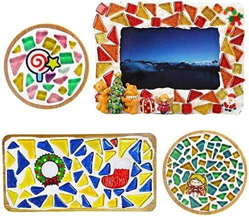 Miniatura 6 de Azulejos de mosaico, azulejos de vidrio, piezas de vidrio de mosaico de cristal brillante, surtido de azulejos cuadrados y triangulares de cristal