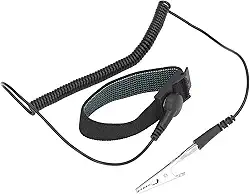 Pulseira antiestática de aterramento com cordão enrolado longo ajustável ESD para reparo de computadores eletrônicos e PC (preto)