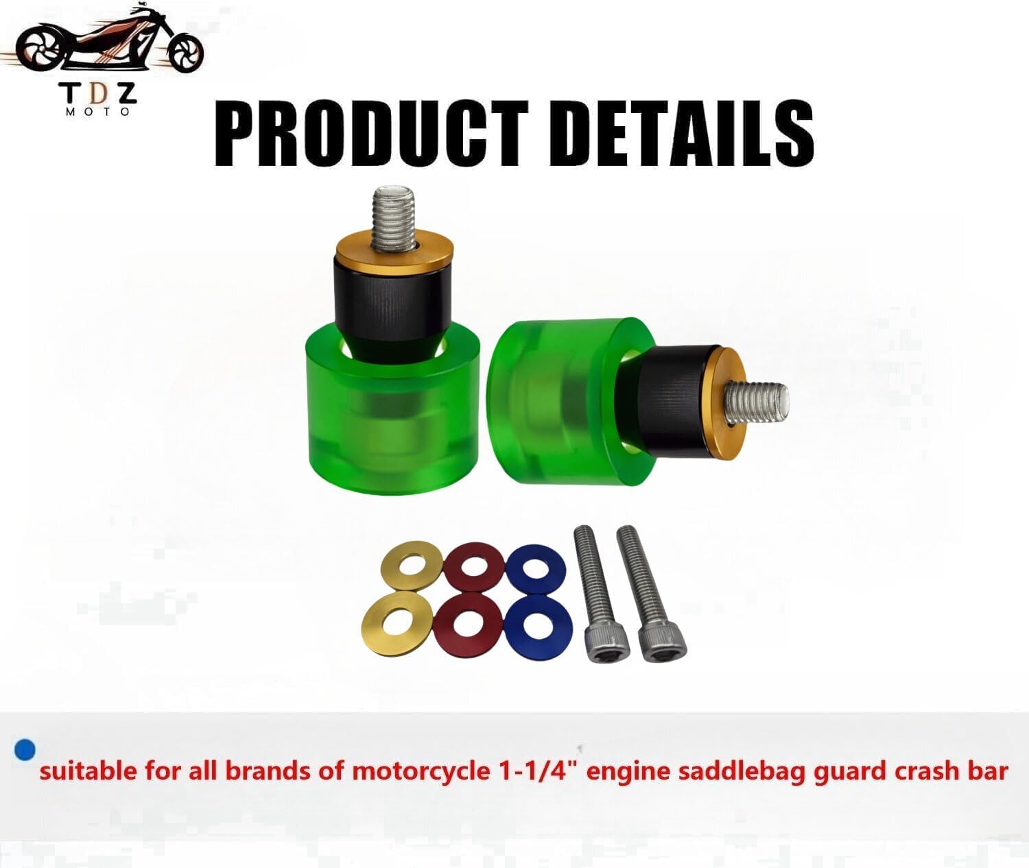 TDZ Motorcycle Decorative Wheel Install on 1-1/4" Engine Guard Saddlebag Guard for Harley & Any Other Brand 1.25” Crash bar,Green Wheel