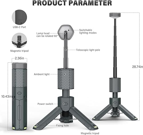 Miniatura 9 de Luz telescópica para campamento, linterna de campamento recargable de 10500 mAh con bolsa de almacenamiento, lámpara magnética regulable, luz de