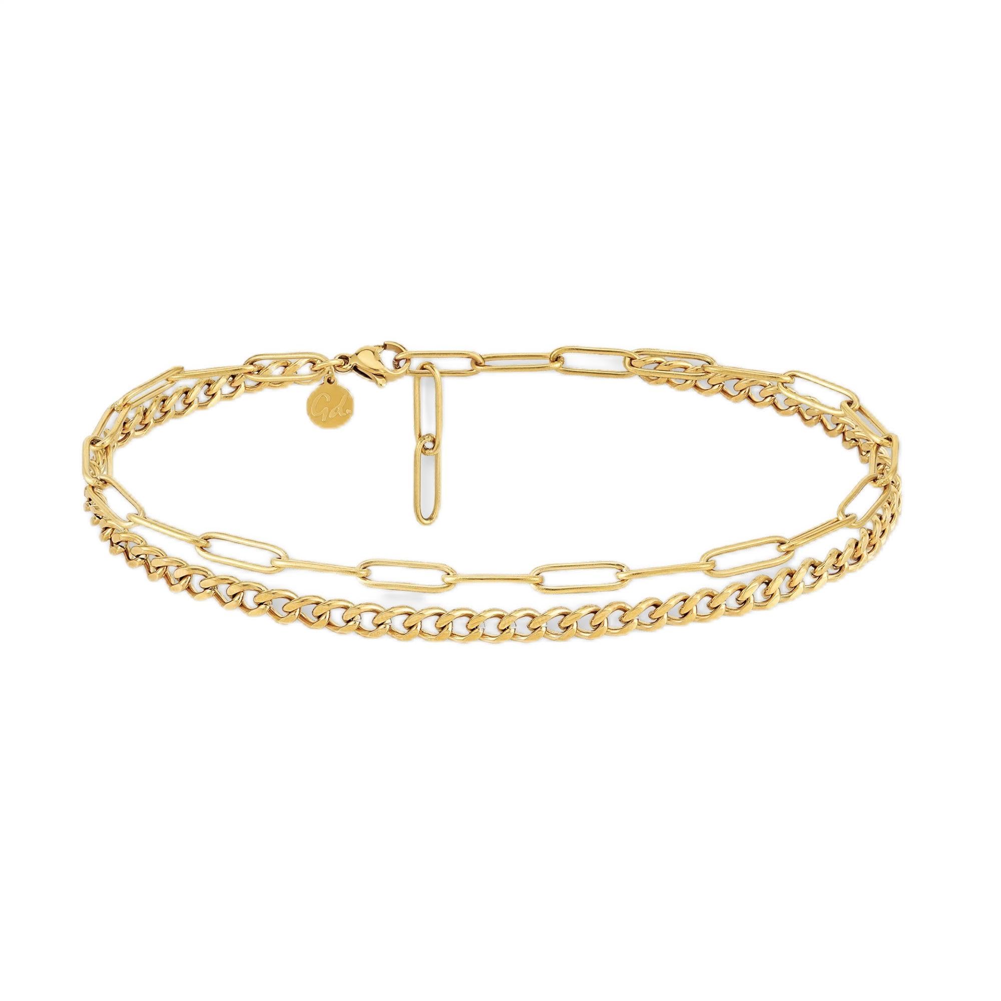 Fussketten für Frauen | Mehrreihiges Fußkettchen mit Panzer- & Ankerkette | Fußschmuck aus 316L Edelstahl in 18K Gold, Roségold oder Silber | Wasserfest & Verstellbar (22-27 cm)