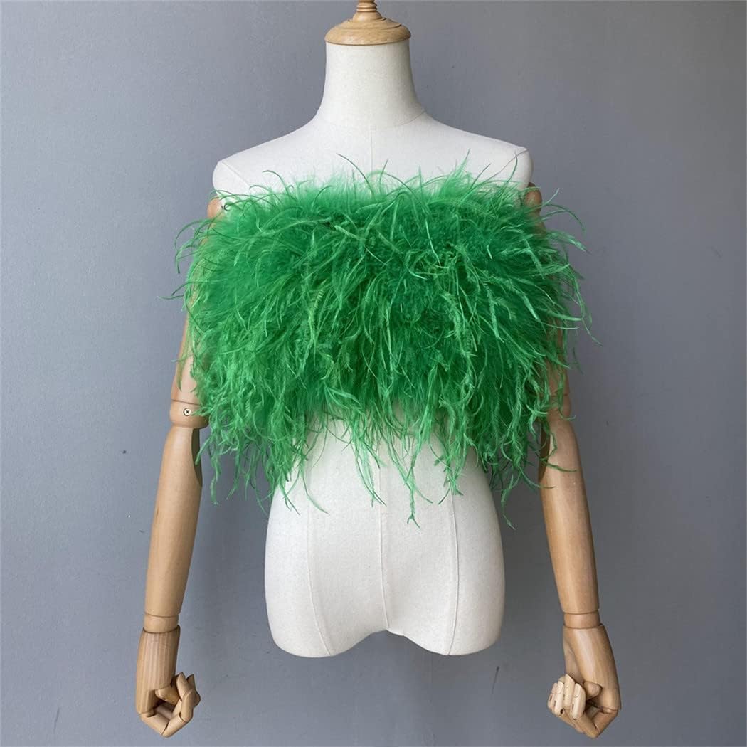 Women Ostrich Feather Bra Spring Summer Sleeveless Crop Top Lady Sexy Strtch Underwear Party Fur Vest