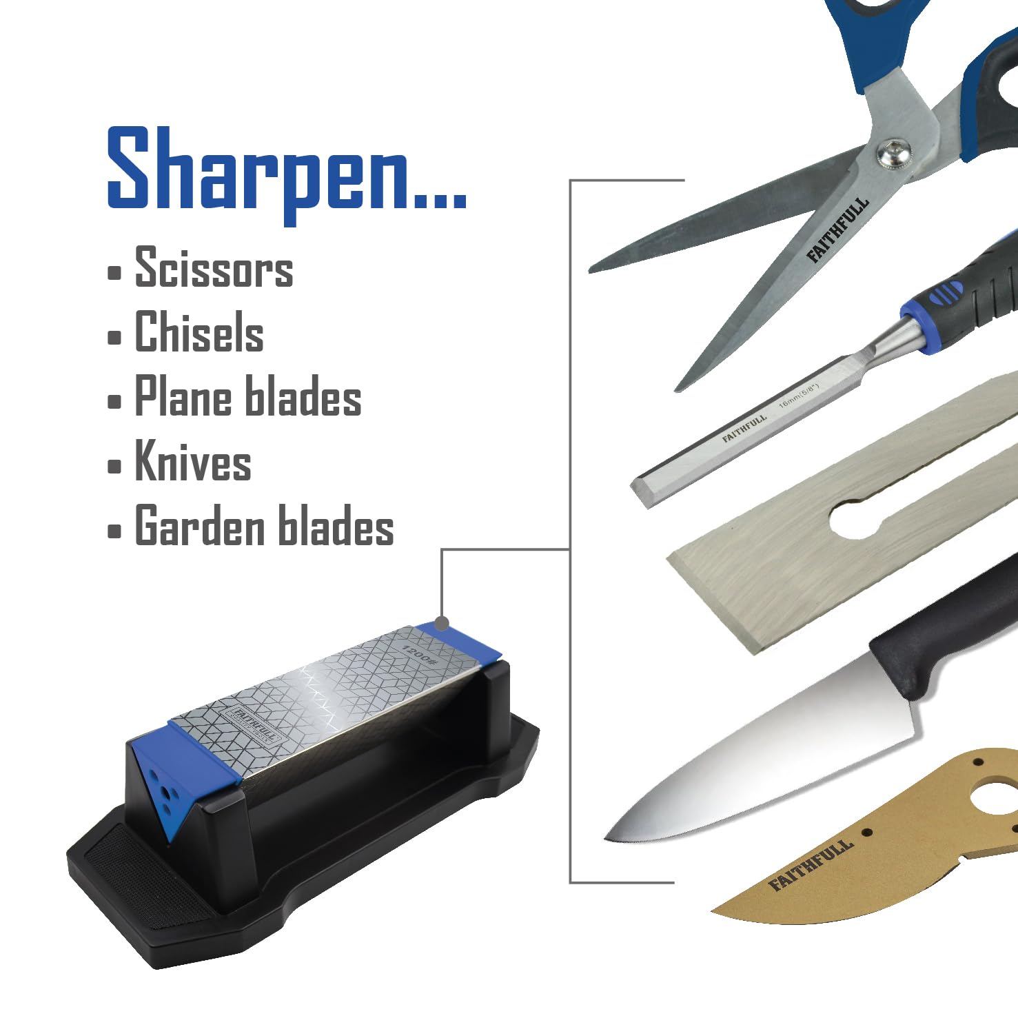 Zestaw kamieni do ostrzenia Faithfull Diamond Sharpening Stone – trójkątny kamień do ostrzenia 150/325/1200, ostrzałka do noży i narzędzi z antypoślizgową podstawą, do stosowania na mokro lub na sucho