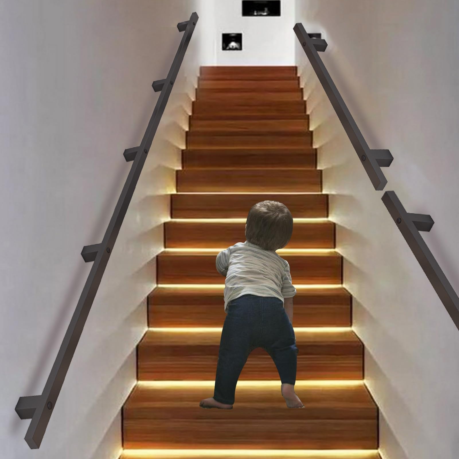 Fkxsxaz Handrails For Indoor Stairs, 1M 1.5M 2M 2.5M 3M Outdoor Stair Railings Wall Mounted Balustrade Foot Rail Support Loft Banister Staircases Hand Rails Industrial Grab Bar(18Ft/540Cm)