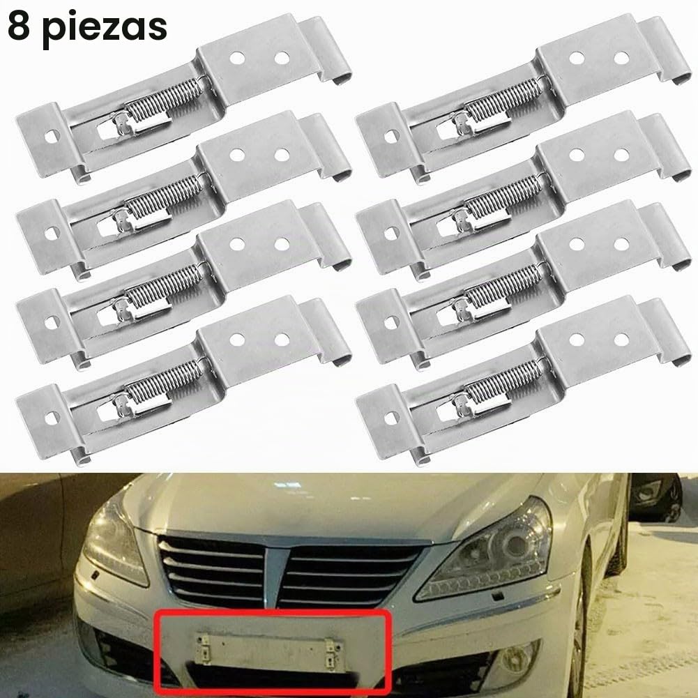 8 Soportes de matrícula de Acero Inoxidable para Coche, Abrazadera de Soporte de Marco con Resorte, Ajuste para camión, Remolque, Coche, Barco, Barco y Vehículos fácil instalación