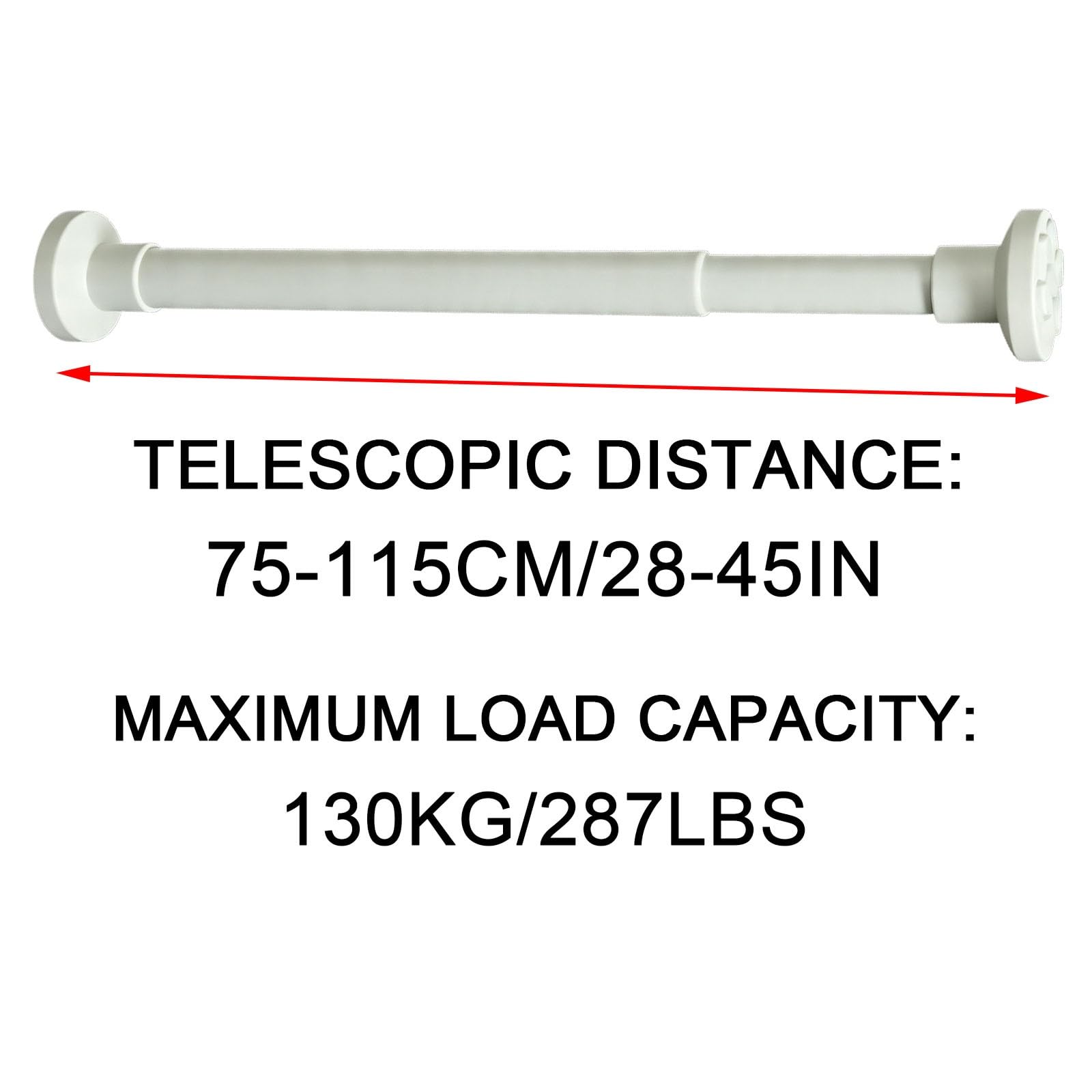 Acciaio Inossidabile 304 Aste per Tende Estensibili, Bastone Tenda Esterno | Estensibile 55-255 Cm, Senza Fori, Portata 150 Kg, Ideale per Armadi e Bagni(75-115cm/28-45in)