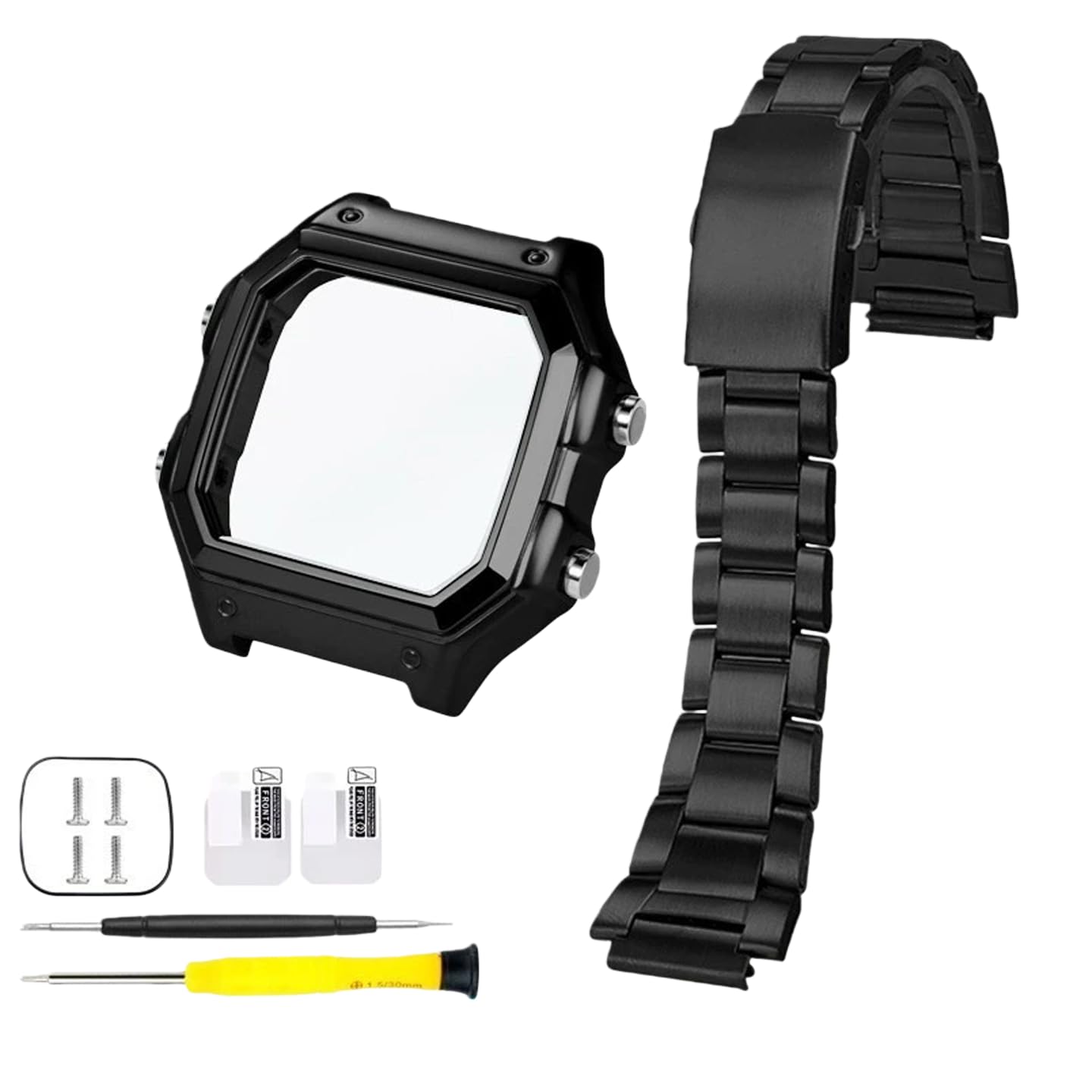 Watch Accessories for Casio Watches: Small Square AE1200/AE1300 Metal Stainless Steel Bracelet Set