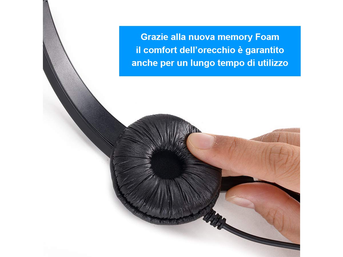 A2ZWORLD VH500-RJ9 Cuffia Monoaurale RJ9 Microfono Auricolare Professionale per Telefono Fisso IP Phone Ufficio Azienda Compreso Adattatore Libera Le tue Mani