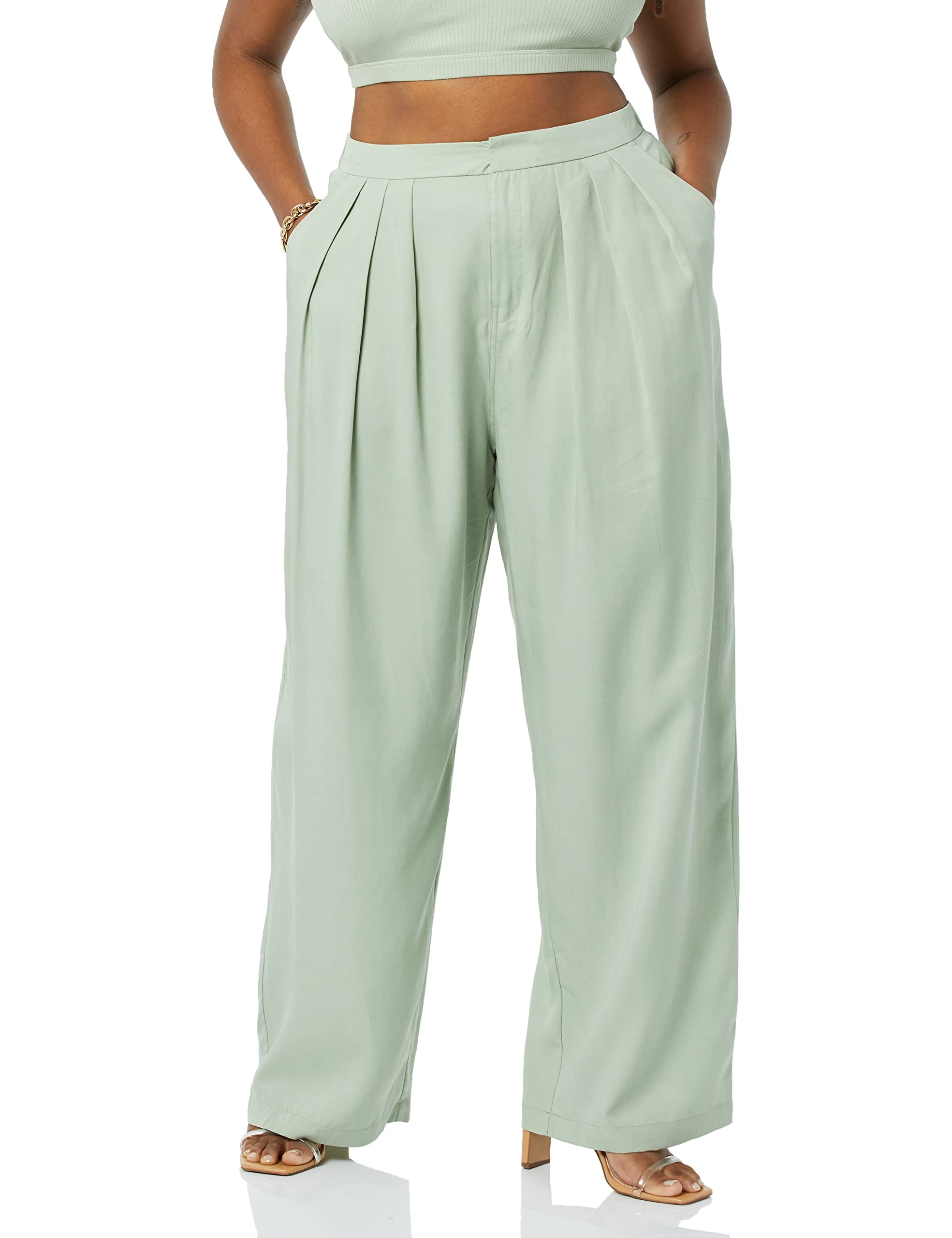 TEREA Women's Lexie Pleated Front Pant, Desert Sage, XXL Plus