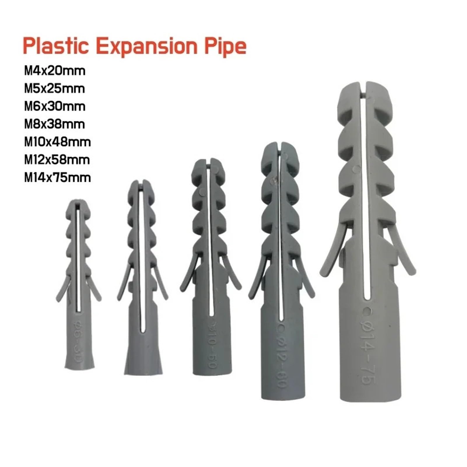 Plastikowa rura rozprężna, kołki ścienne, plastikowe kotwy rozporowe do ścian zaślepki szare śruby samogwintujące M4-M14 10-100 szt. (M12 x 58 mm-10 szt.)