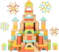 MEEYOO 100pcs Wooden Building Blocks for Toddlers 1-3 - Montessori Stacking Toys with Storage Bucket, Safe Colors & Shapes for Preschool Kids