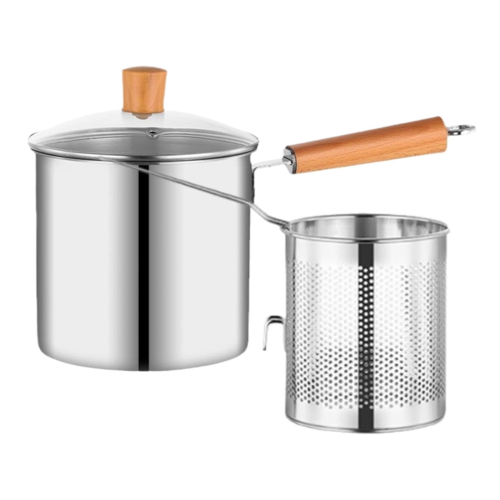 Pentola a induzione di calore, pentola con cestello e coperchio, filtro 'olio in acciaio inossidabile, contenitore versatile per filtro 'olio a bocca larga, per casa, campeggio, patatine