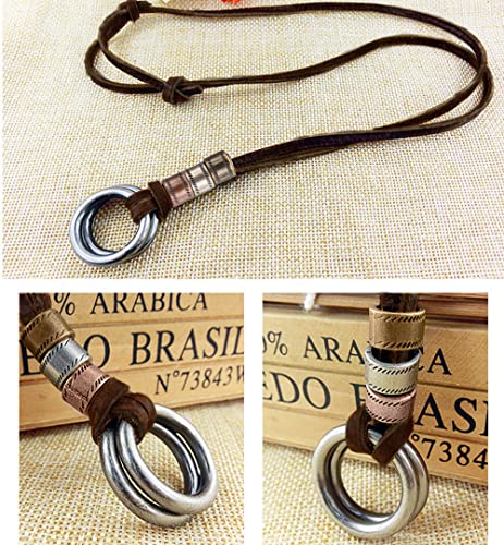 PU Leather Necklace Vintage Boho Style Multilayer Pendant Long Sweater Necklace Jewelry for Women Men with Adjustable Leather Cord2