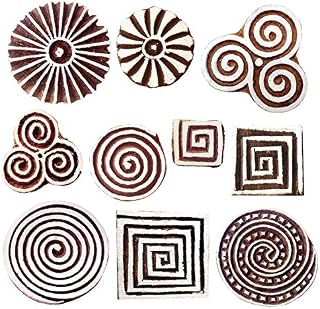 Royal Kraft Wooden Stamps for Block Printing on Saree Border, Textile, Clay, Pottery, Tattoo (Set of 10) MXtag0006