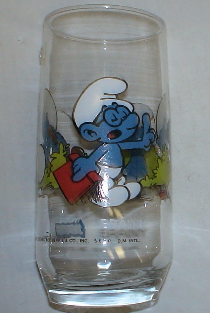 Vintage Drinking Glass the Smurfs Brainy Smurf