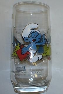Vintage Drinking Glass the Smurfs Brainy Smurf