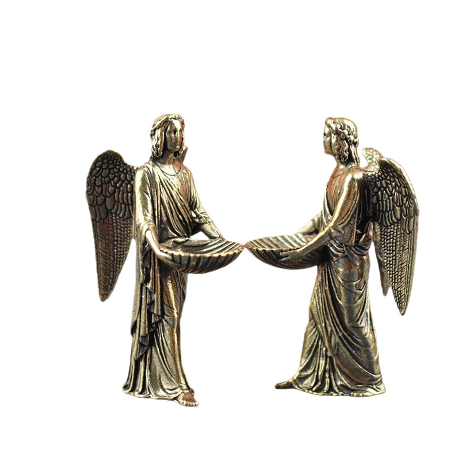 Huolimxun 2 Pieces Of Brass Guardian Angel Ornaments, Mini Winged Angel Figure Sculptures, Retro Desktop Small Ornaments, Religious Blessing Gifts