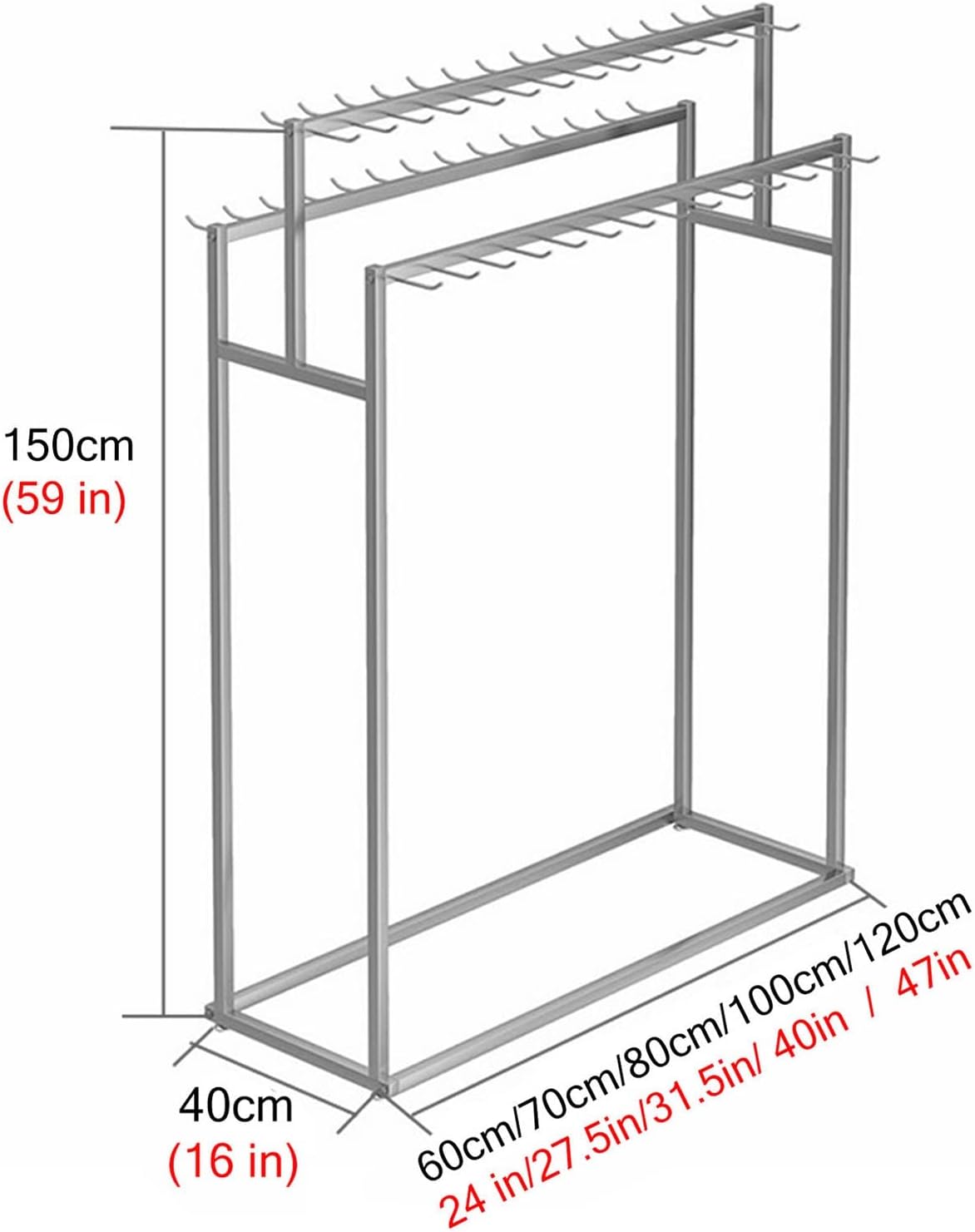 Display Stand Black Belt Display Holder Floor Standing, Large Accessory Rack for Scarf, Purses, Ties and Belts, Two-Sided Vertical Hair Rack for Braiding Ha(120x40x150cm
