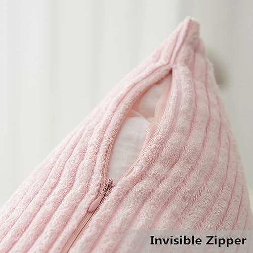 Miniatura 4 de Home Brilliant - Funda de almohada de terciopelo súper suave a rayas, funda para sala de estar, 20 x 20 pulgadas  50.8 x 50.8 cm., color rubor rosado