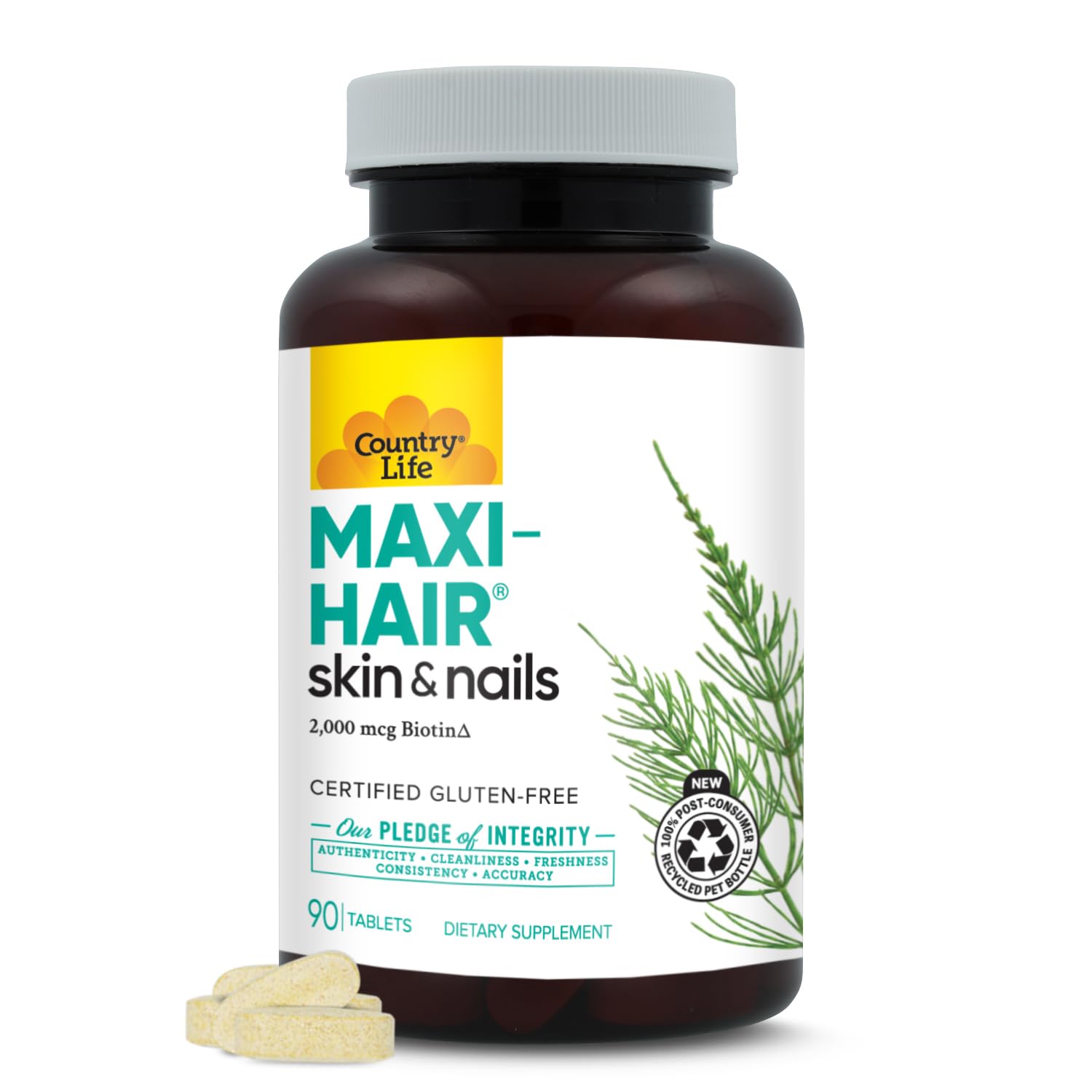 Maxi-Hair Supplement - 2000mcg Biotin & Vitamins for Hair, Skin & Nails - Certified Gluten-Free & Vegetarian - Supports Hair Growth, 90 Tablets
