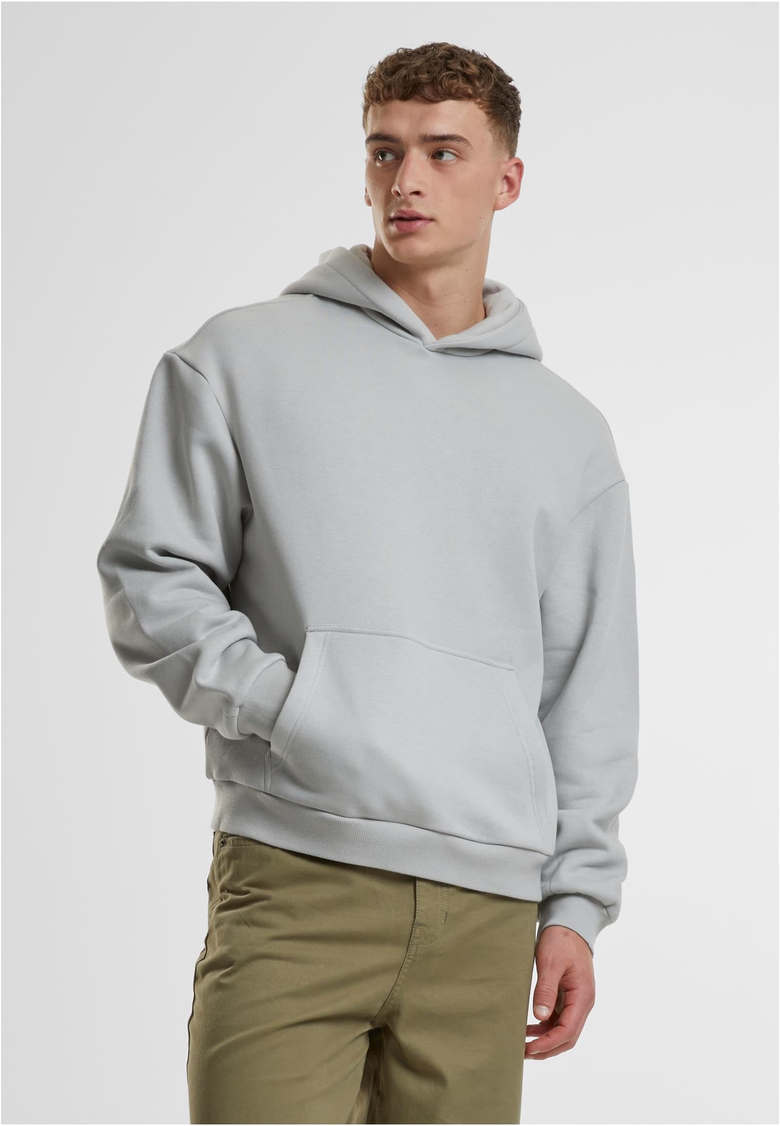 Urban Classics Męska bluza z kapturem Fluffy Hoody, luźna bluza z kapturem dla mężczyzn, oversize fit, rozmiary S-5XL, Lightassphalt, L