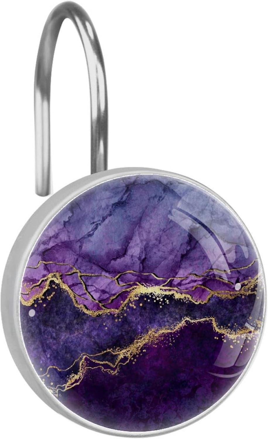 Purple Marble Abstract Gold Decorative Shower Curtain Hooks Rings Set of 12 Hooks for Shower Curtain Rustproof Curtain Rings for Bathroom