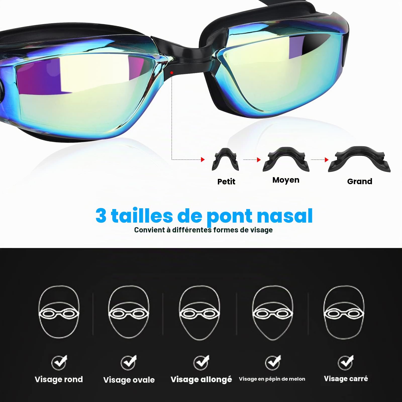 Lunettes de Natation,Lunettes de Natation à Verres Polarisés Anti-buée et Protection UV pour Hommes Femmes Adultes Adolescents