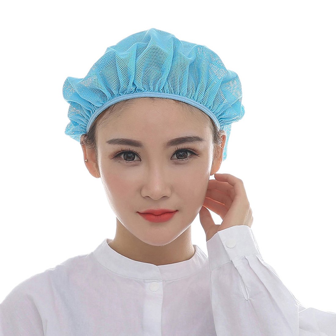 Freahap Chef Waiter Mesh Hat Hair Net Reusable Bouffant Caps for Unisex Kitchen Food Service Blue
