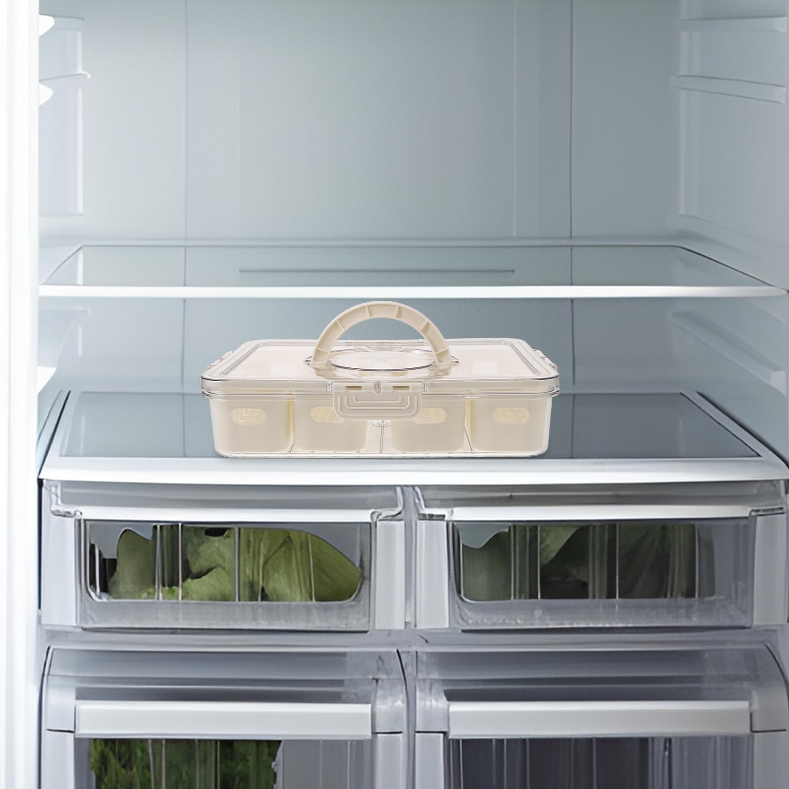 Caja de Almacenamiento Reutilizable de Pet con Asa y Compartimentos Separados Organizador de Nevera para Frutas y Especias, Adecuado para Picnics al Aire Libre