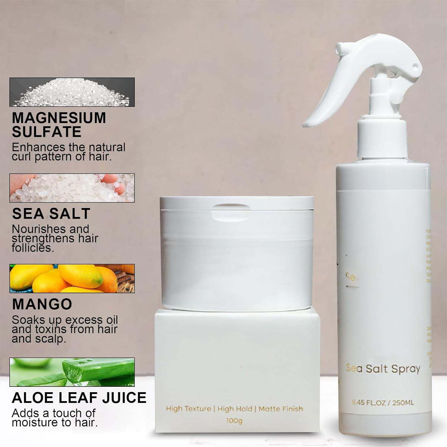 Mylz Spray al sale marino da uomo, spray al sale marino al mango e confezione di texture argilla, argilla testurizzata Mylz, dì addio ai capelli cattivi, spray al sale marino e set di texture