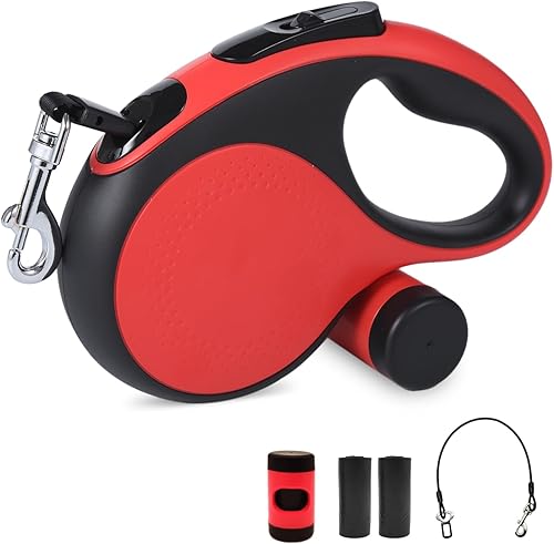 Correa retráctil para perro de 26 pies con cable a prueba de mordidas, correa resistente con bolsas extraíbles para excrementos para perros medianos