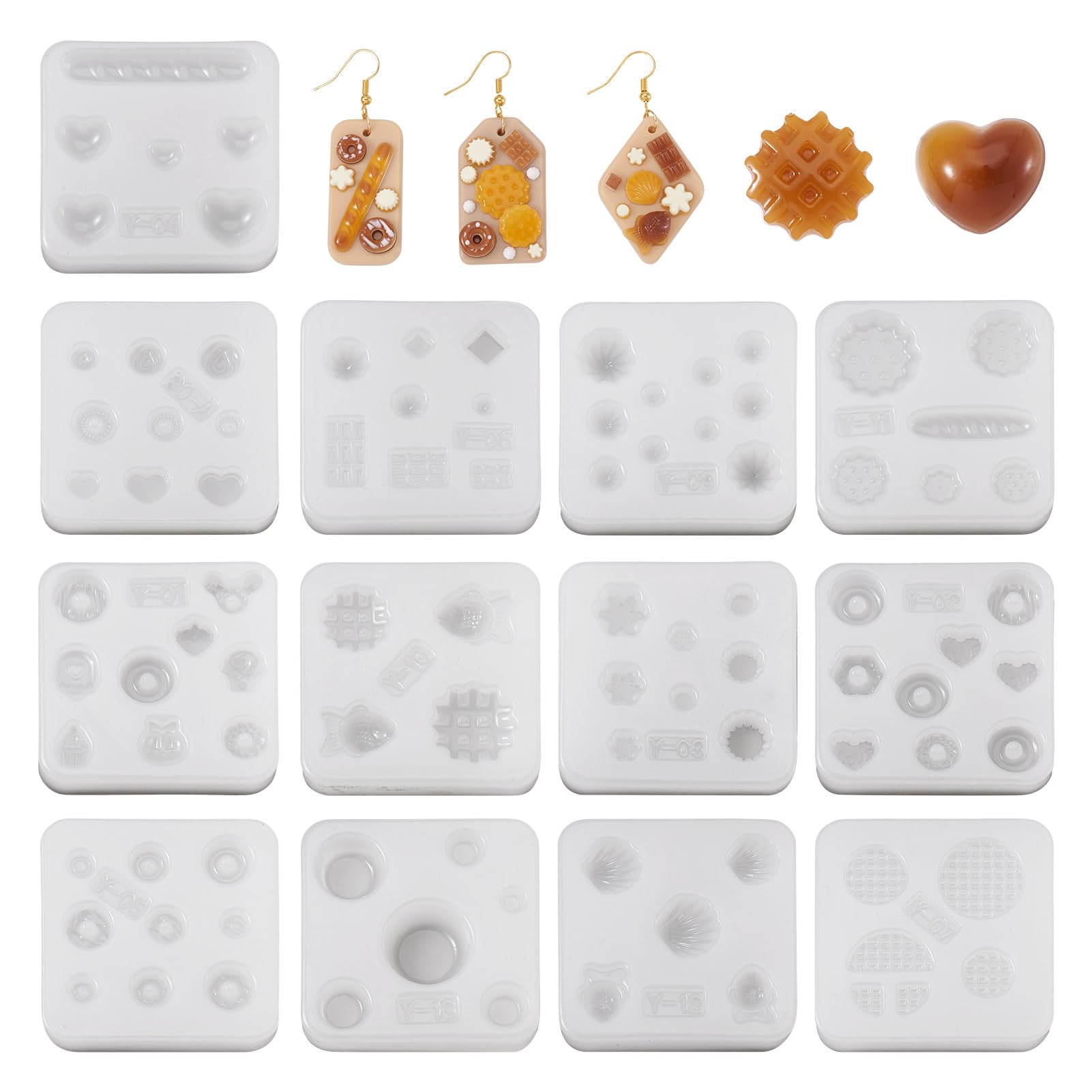 Bestewelry 13 pcs Flat Round Heart Silicone Mold Flower Shell UV Resin Epoxy Molds Food Bread 3D Making Resin Casting Mold for Nail Art Tips Decoration Epoxy Crafts Jewelry Making