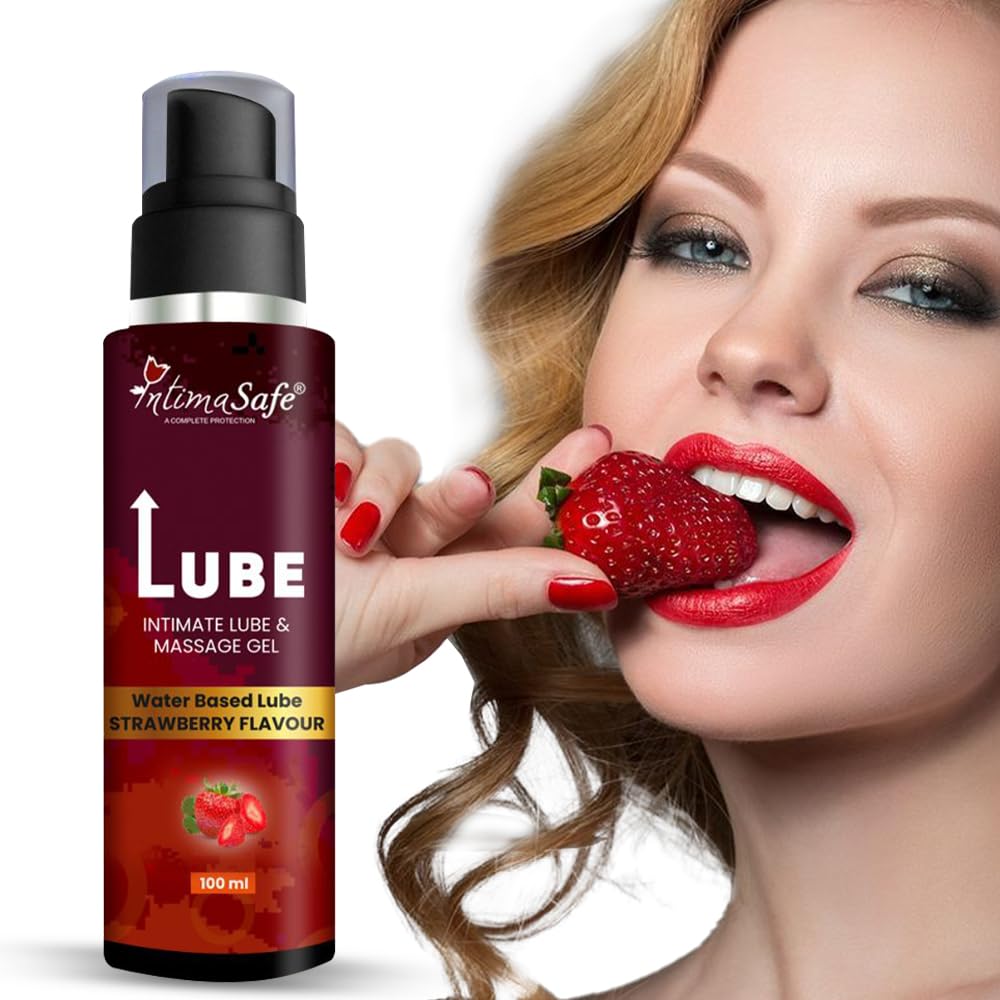Intima Safe Strawberry Flavour Water Based Lube with Aloe vera and green tea | Lubricant Gel with Glycerine | Non sticky, Skin Friendly, Silicone and Paraben Free | No Side Effects | For Her, Him & Couples [100 ml]