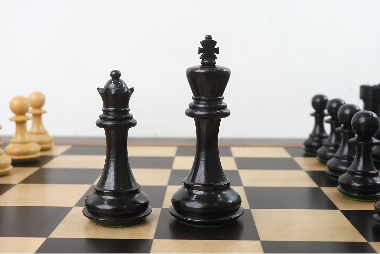 Pro Staunton - Set di pezzi per scacchi, 10,4 cm, in legno ebanizzato zavorrato, 4 regine