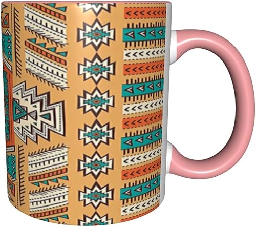 Miniatura 9 de Taza de té grande, taza única tribal, patrón de tribu secreta azteca india, bohemio, 11 onzas, regalos personalizados, naranja y verde azulado