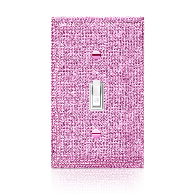 Image of Shiny Pink Rhinestones Single Toggle Light Switch Plate Decorative Cover Plate Light Switch Cover Rhinestones Single Toggle Switch Plate Decorative Wall Plate