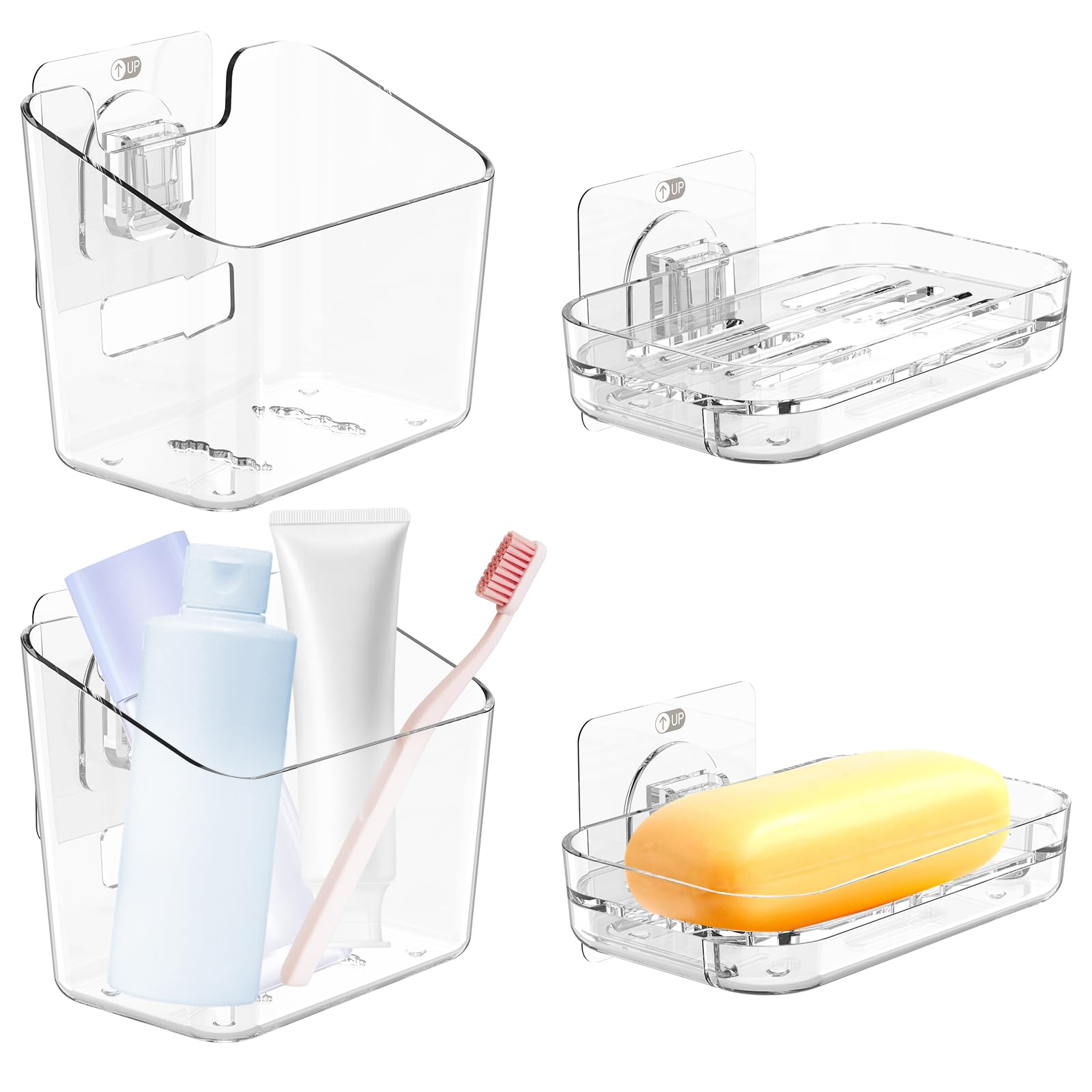 4 Pcs Thickened Plastic Bar Soap Dish and Toothbrush Holder Acrylic Soap Holder with Drainage Hole Plastic Shower