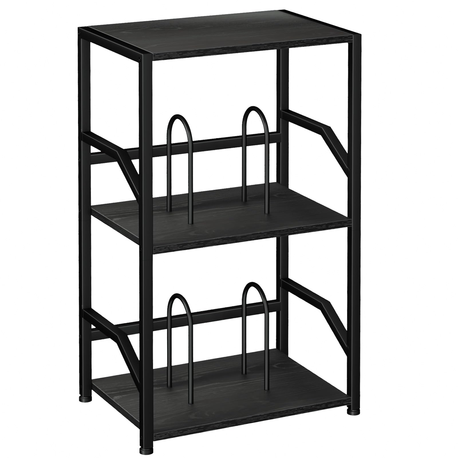 Record Player Stand, Vinyl Record Storage Up to 200 Albums, 3 Tier End Table with Removable Dividers, Tall Side Table for Living Room, Bedroom, Black, HETCD010BK1