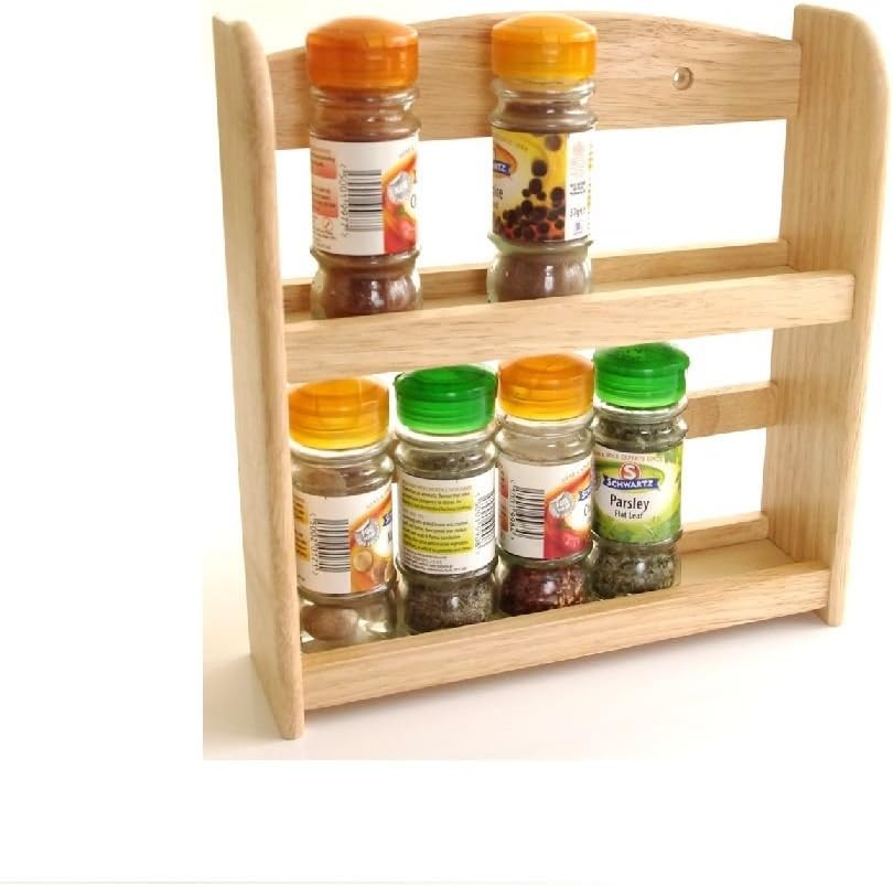 ENEM New 2 Tier Pine Natural Wood Wall Mounted Free Standing Wood Wooden Spice Herb Storage Rack