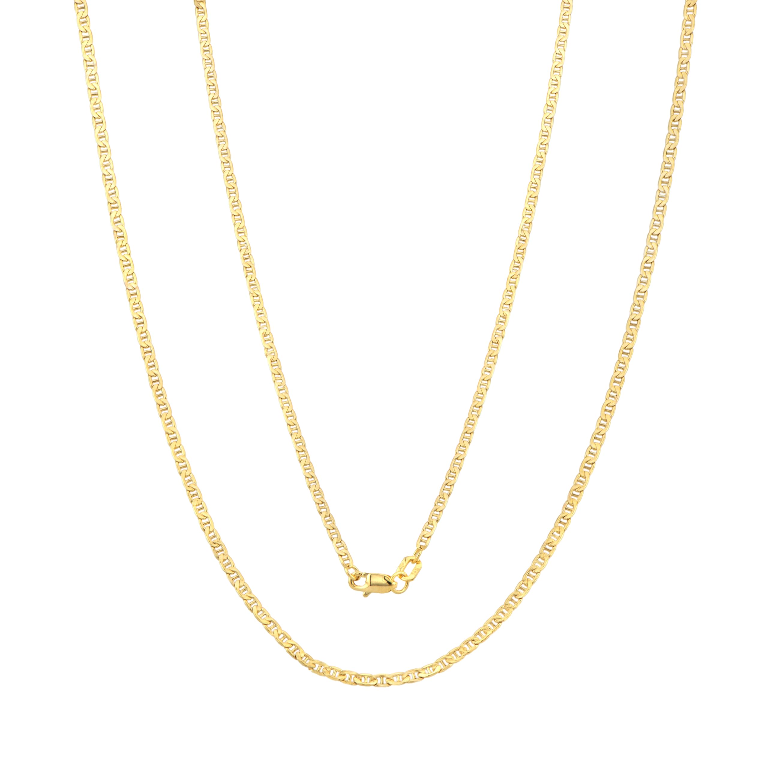 JEWELHEART 14K Real Gold Flat Mariner Chain Necklace