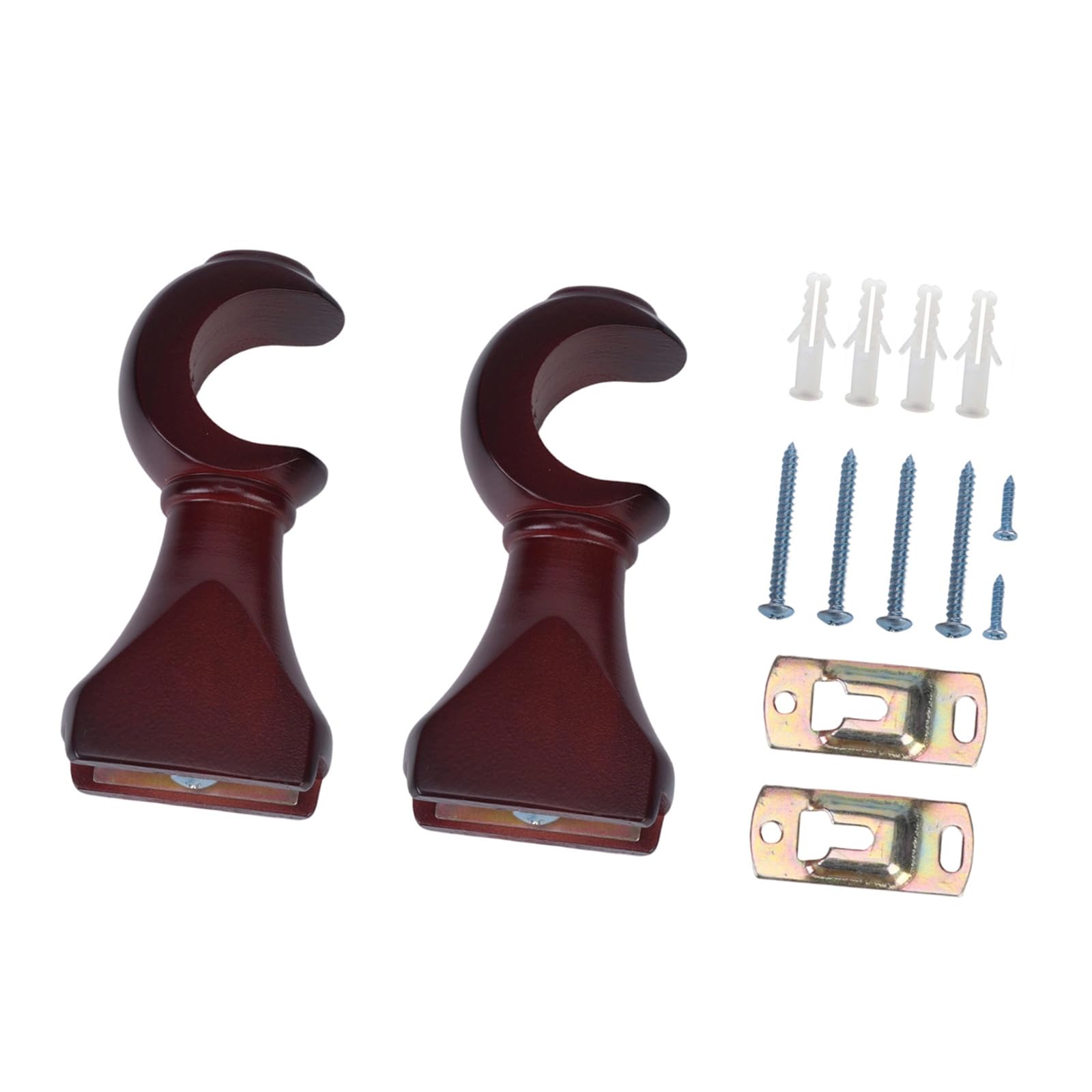 Hangsu Reddish Brown 2 Pcs Ceiling Curtain Rod Brackets Wood Drapery Poles Holders Wall Mount Bracket Stable And Easy Installation Window Curtain Hooks