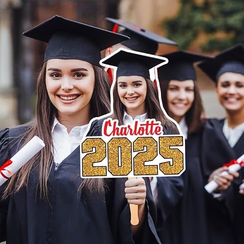 Voila Print Custom Face Fans With Wooden Handle, Graduation Head, Grad Face Fans, Class of 2025 Head Fans, Graduation Faces on a Stick, VP14525