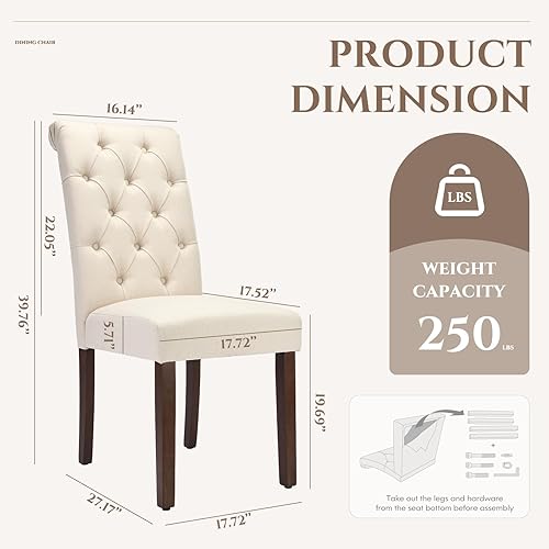 Miniatura 2 de COLAMY Juego de 2 Sillas de Comedor Copetudas, Sillas de Cocina Accent Parsons Tapizadas en Tela Elegante con Patas de Madera Maciza y Asiento