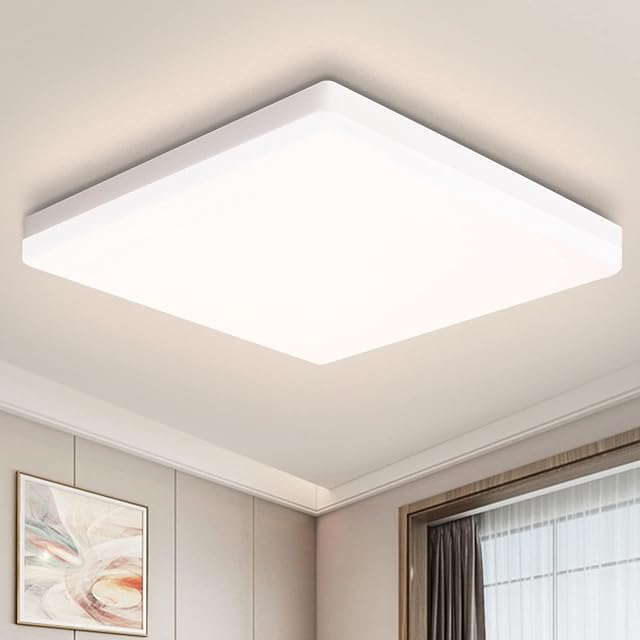 OOWOLF LED Ceiling Light 25W 1900LM IP44 aterproof, Premium Acrylic Shade 4500K Daylight Modern Square Ceiling Lighting, Long Lifespan Flush Ceiling Lights for Living Room Kitchen Bathroom Bedroom