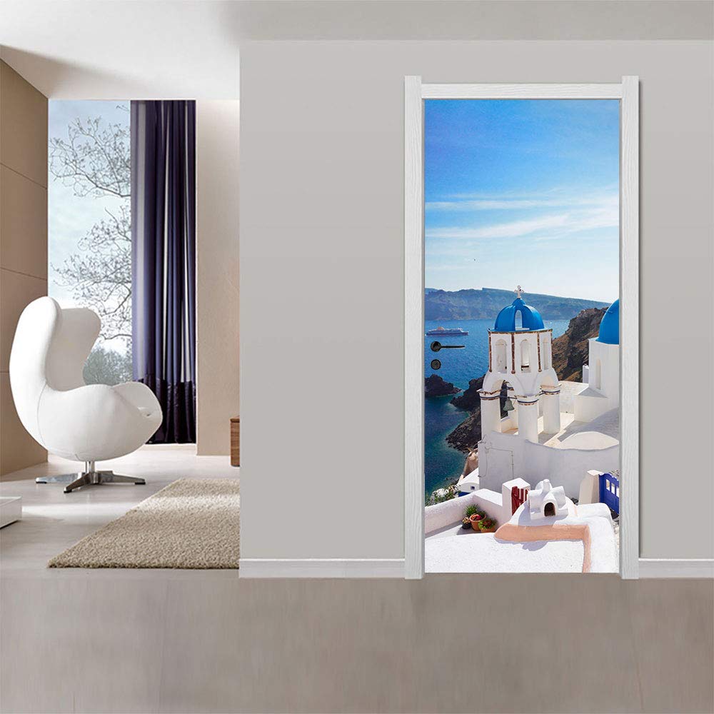 Papier peint de porte paysage méditerranéen trompe l'oeil de qualité premium